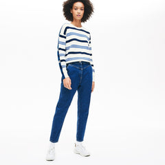 Women's Crewneck Striped Piqué And Jersey Sweater / Lacoste