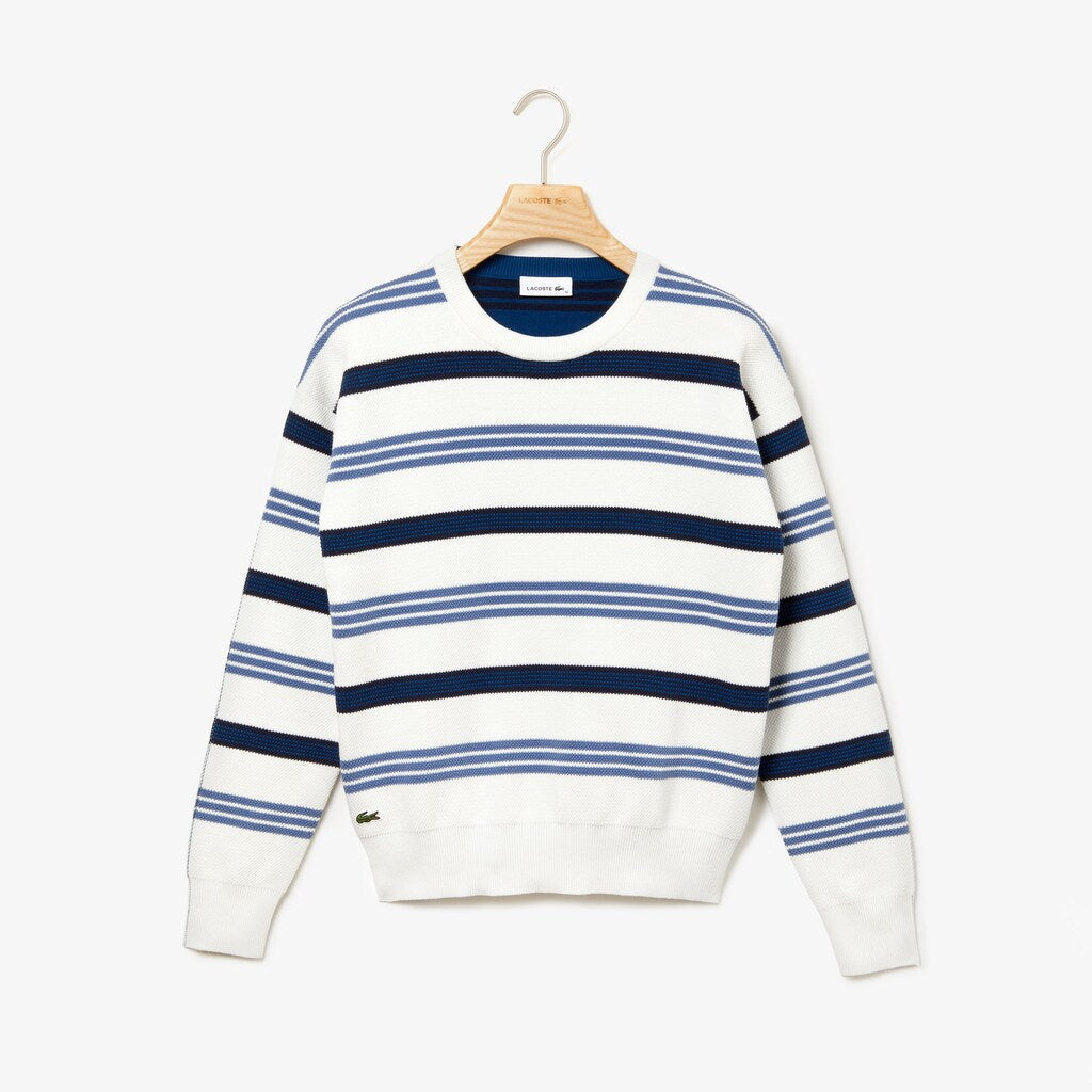 Women's Crewneck Striped Piqué And Jersey Sweater / Lacoste