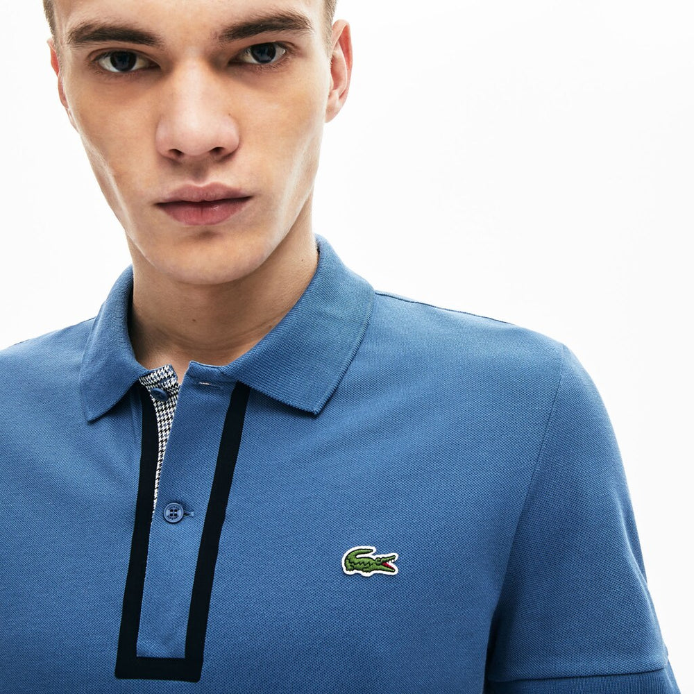 Men's Slim Fit Checkered-Placket Stretch Cotton Piqué Polo / Lacoste