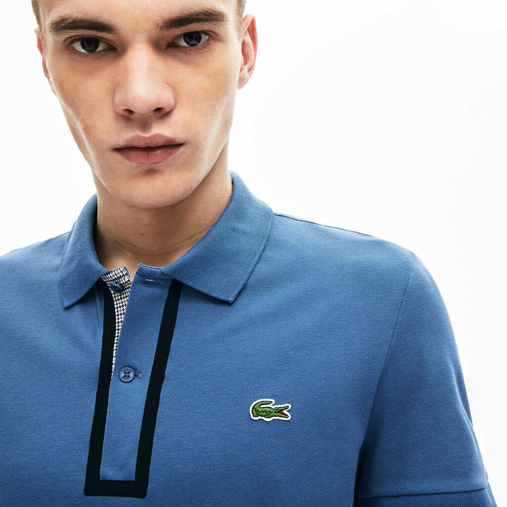 Men's Slim Fit Checkered-Placket Stretch Cotton Piqué Polo / Lacoste