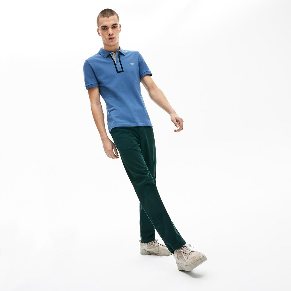 Men's Slim Fit Checkered-Placket Stretch Cotton Piqué Polo / Lacoste