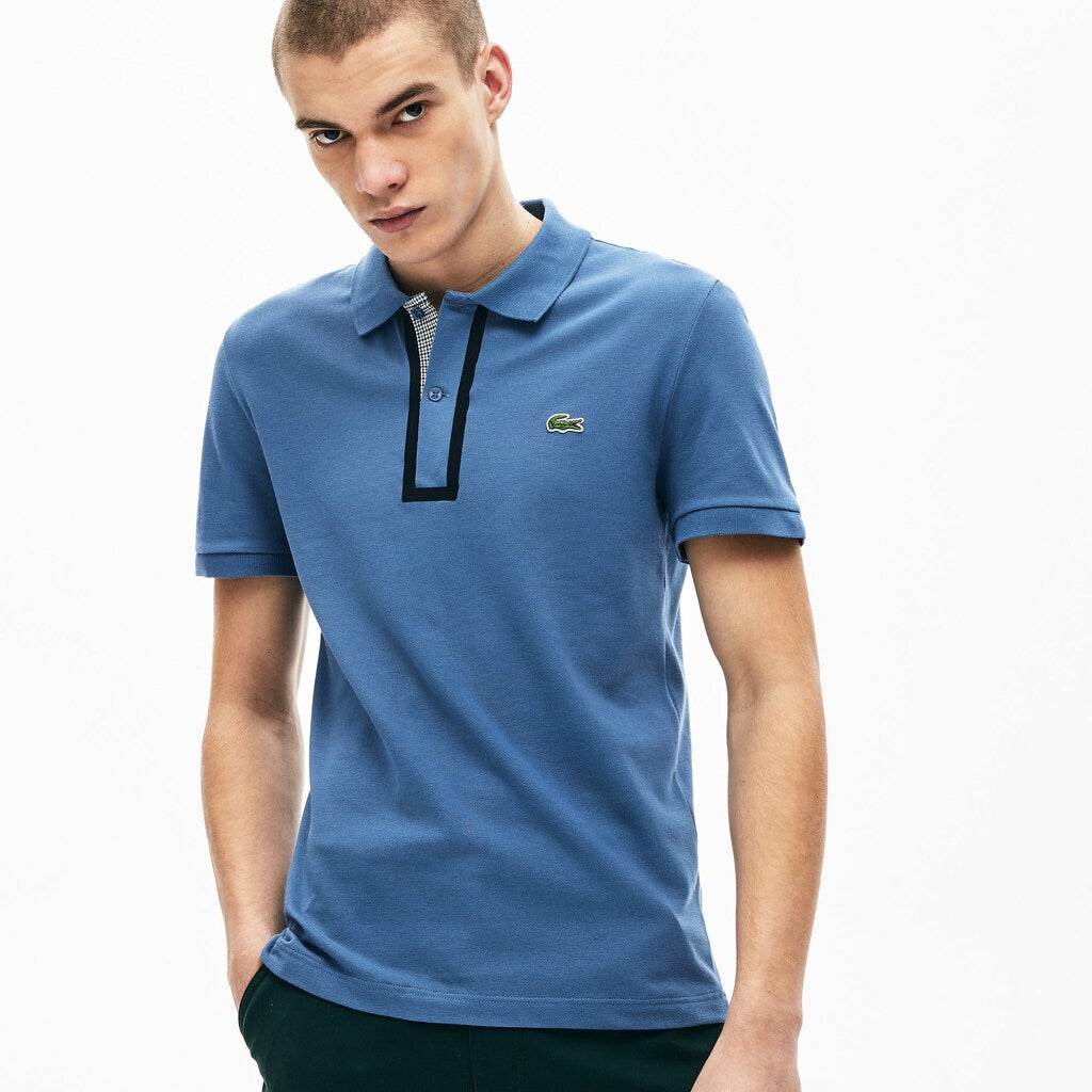 Men's Slim Fit Checkered-Placket Stretch Cotton Piqué Polo / Lacoste