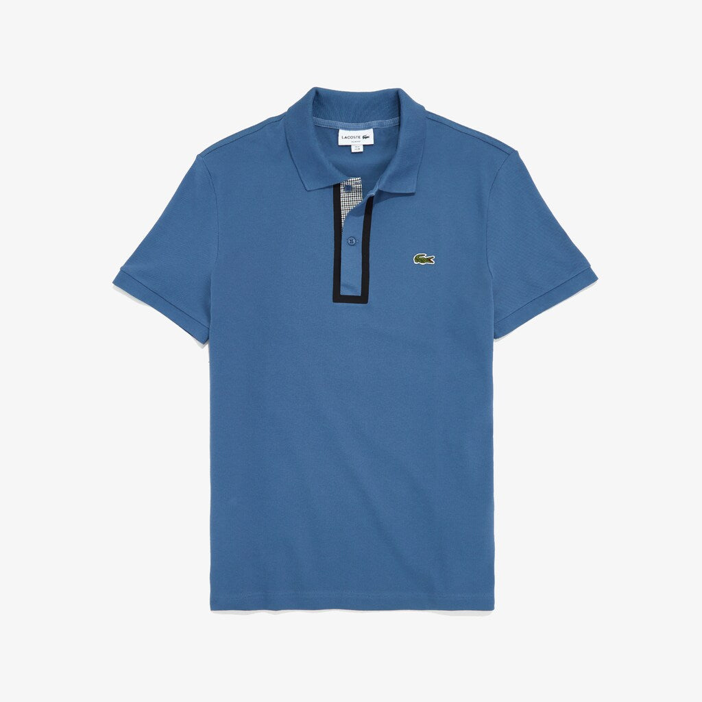 Men's Slim Fit Checkered-Placket Stretch Cotton Piqué Polo / Lacoste