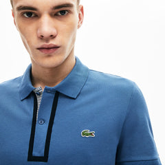 Men's Slim Fit Checkered-Placket Stretch Cotton Piqué Polo / Lacoste