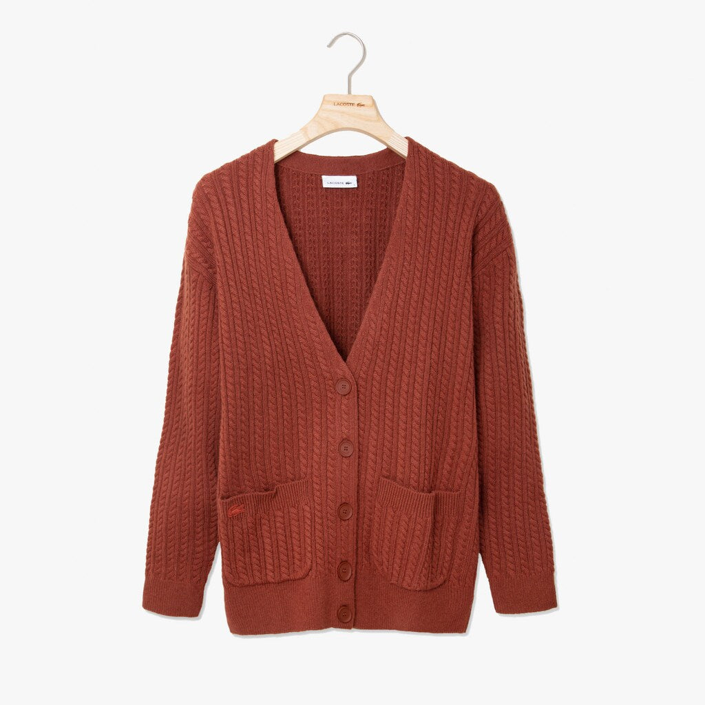 Women's Wool And Cashmere Blend Cable Knit Cardigan / Lacoste