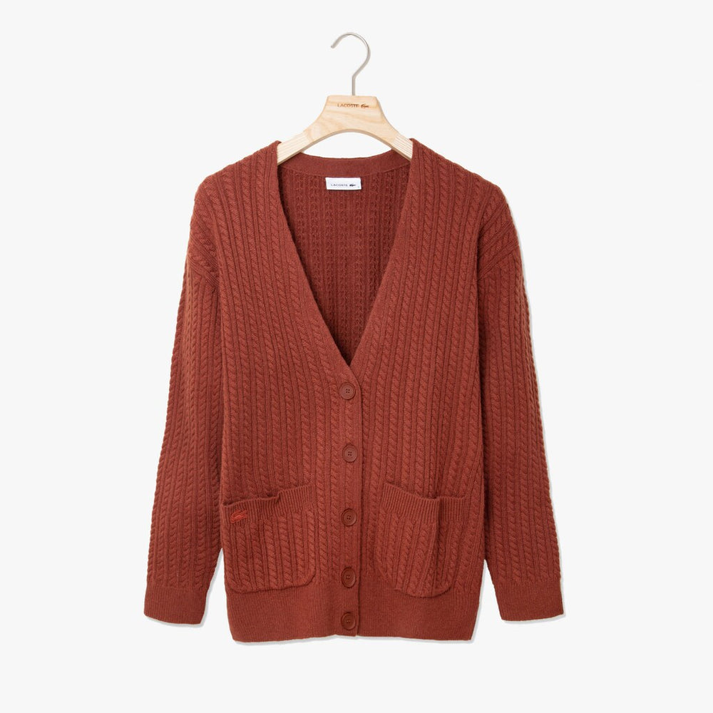 Women's Wool And Cashmere Blend Cable Knit Cardigan / Lacoste