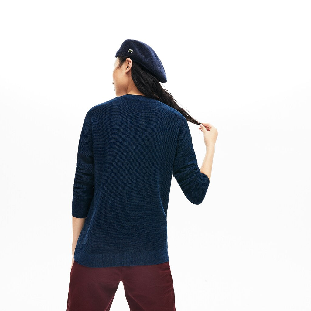 Women's V-Neck Texturized Cotton Sweater / Lacoste