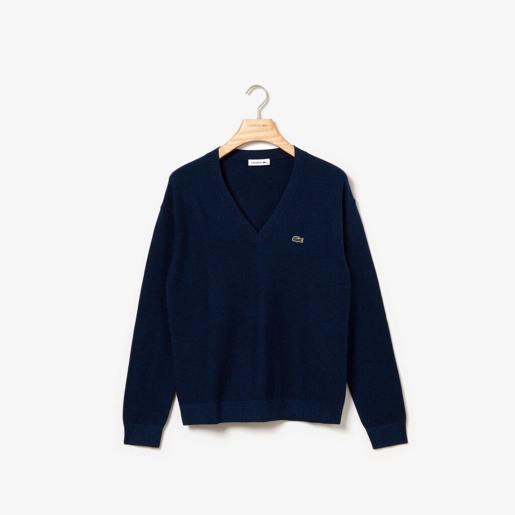 Women's V-Neck Texturized Cotton Sweater / Lacoste