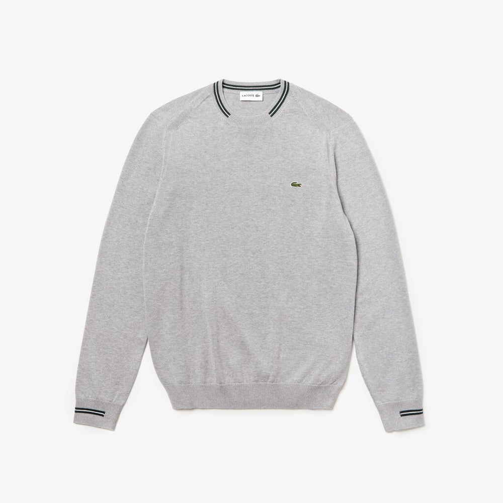 Men's Crewneck Mixed Stich And Striped Cotton Sweater / Lacoste