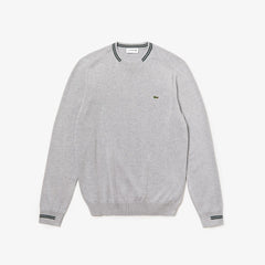 Men's Crewneck Mixed Stich And Striped Cotton Sweater / Lacoste