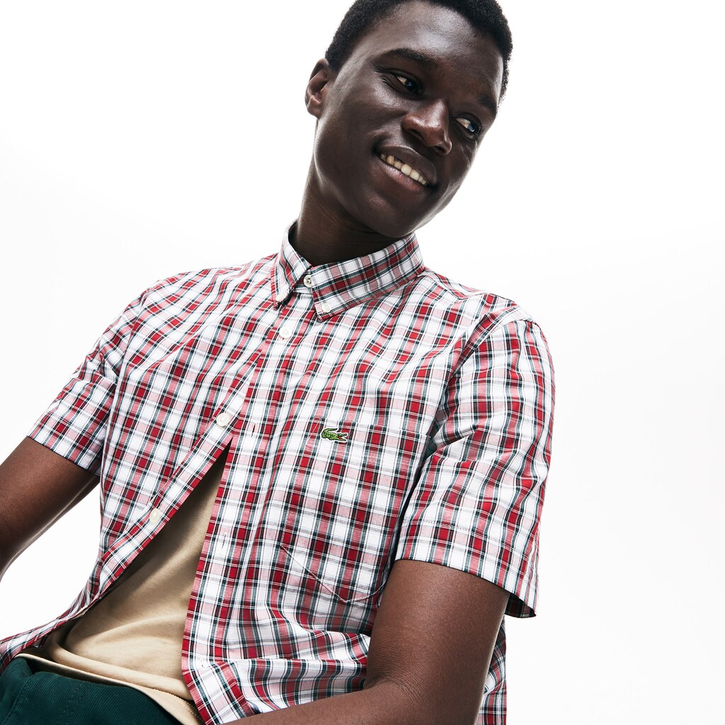 Men's Short Sleeve Plaid Poplin Shirt / Lacoste