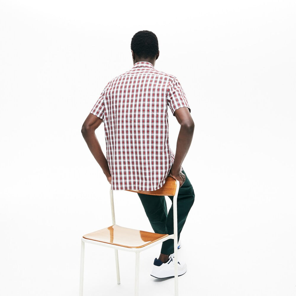 Men's Short Sleeve Plaid Poplin Shirt / Lacoste