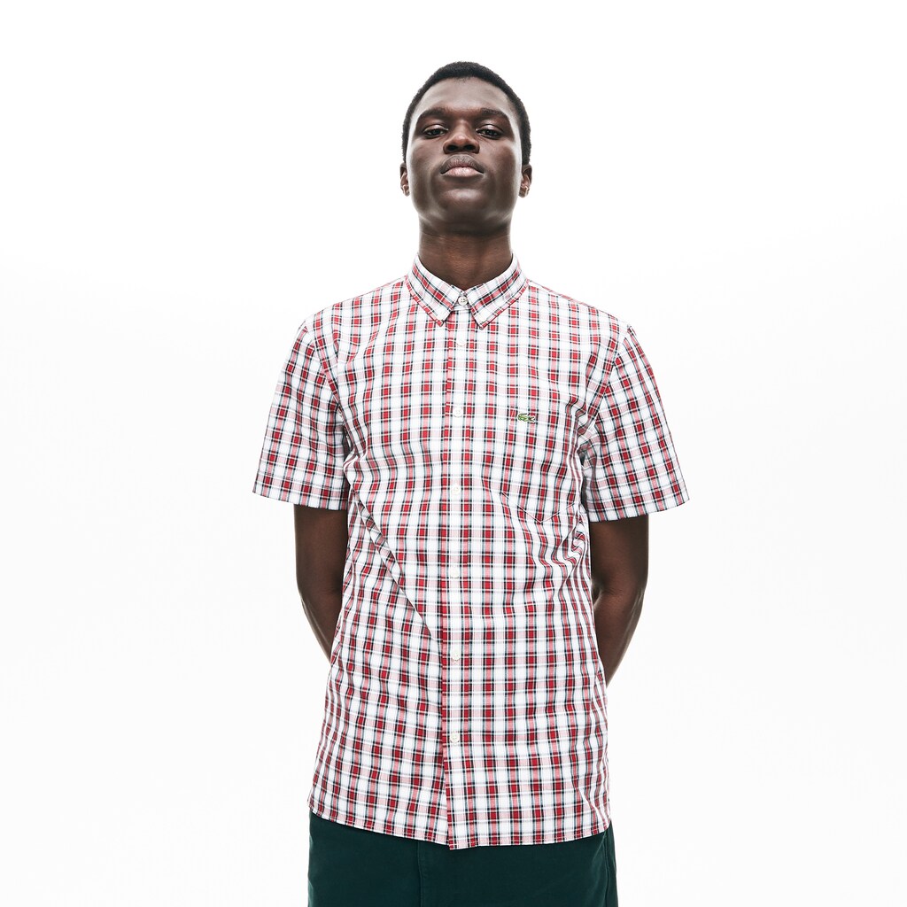 Men's Short Sleeve Plaid Poplin Shirt / Lacoste
