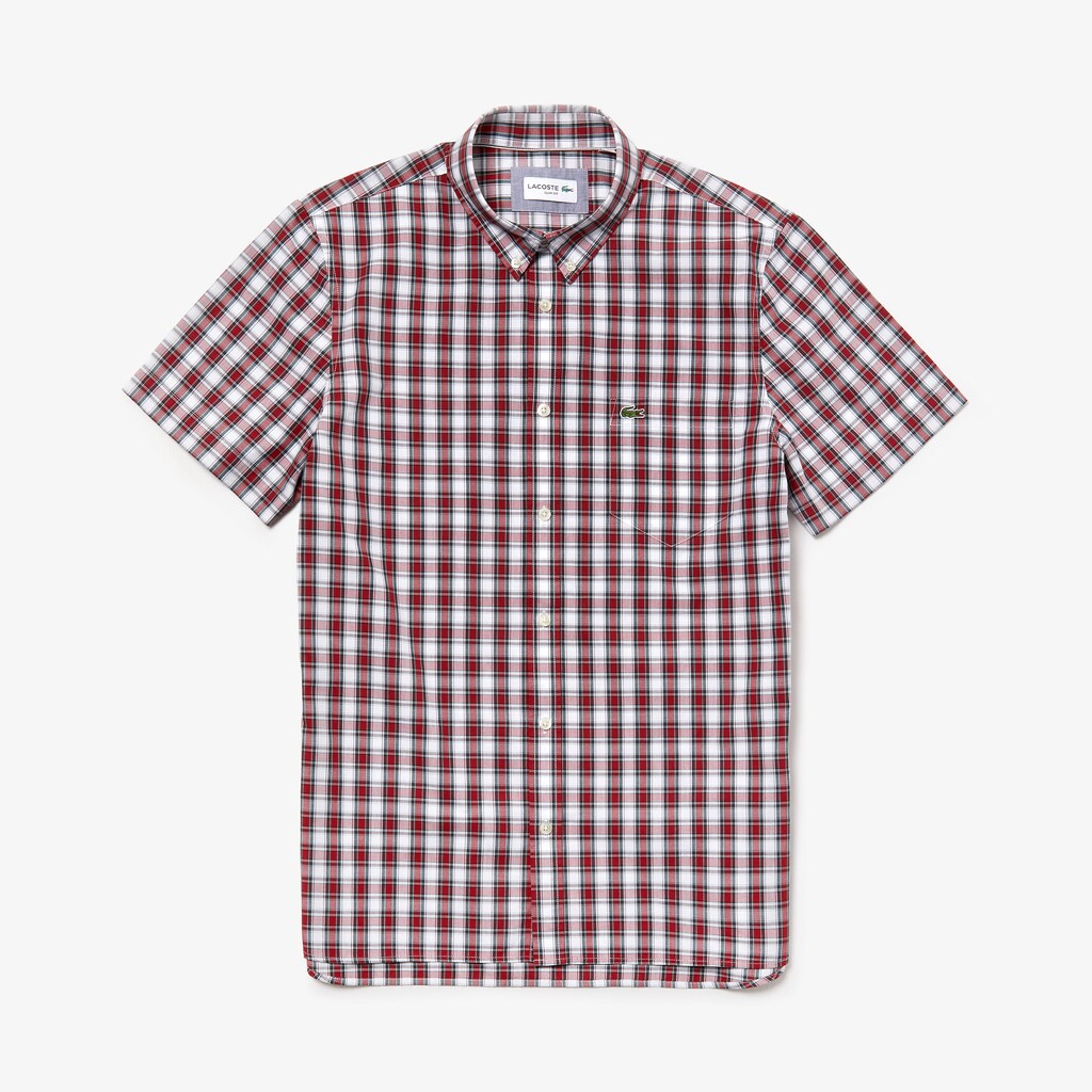 Men's Short Sleeve Plaid Poplin Shirt / Lacoste