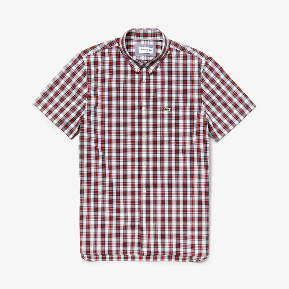 Men's Short Sleeve Plaid Poplin Shirt / Lacoste
