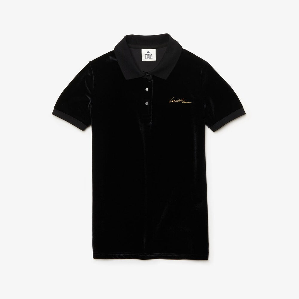Women's LIVE Slim Fit Golden Signature Velvet Polo Shirt / Lacoste