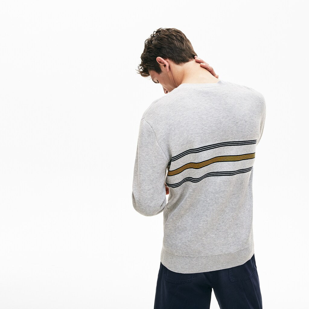 Men's Crewneck Striped Texturized Piqué Sweater / Lacoste