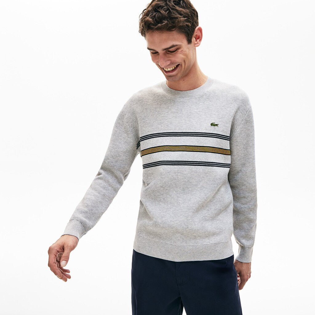 Men's Crewneck Striped Texturized Piqué Sweater / Lacoste