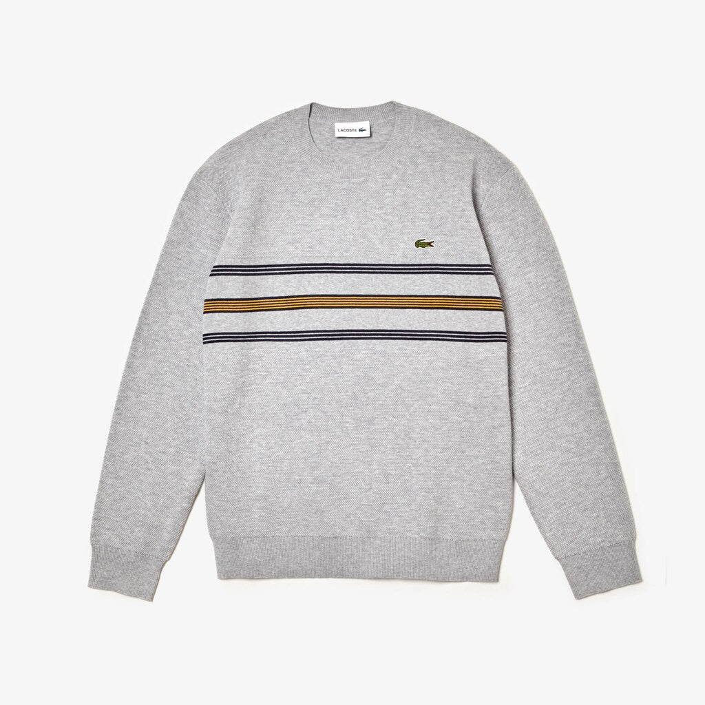 Men's Crewneck Striped Texturized Piqué Sweater / Lacoste