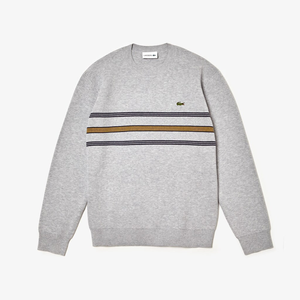 Men's Crewneck Striped Texturized Piqué Sweater / Lacoste