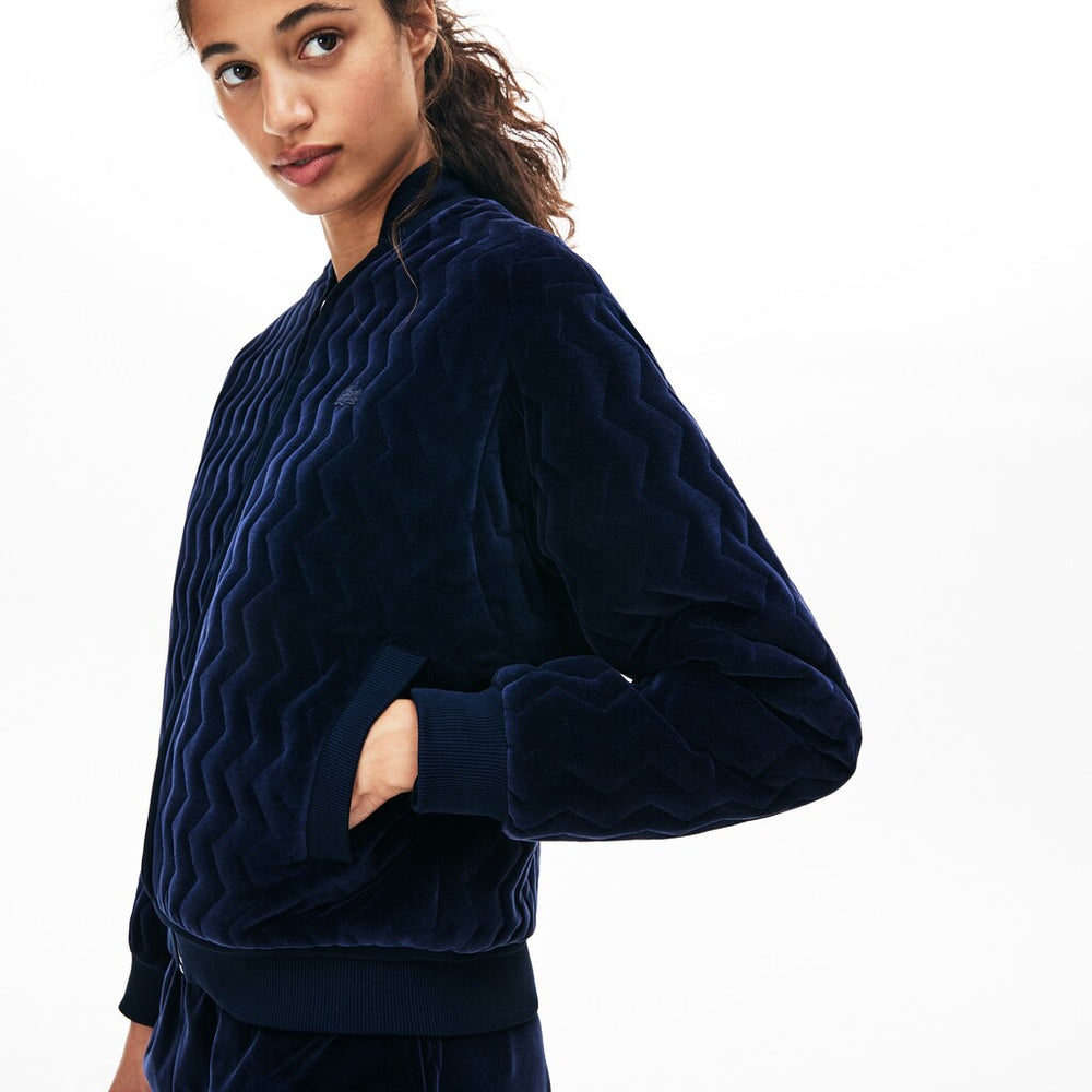 Women's Chevron-Stitch Velour Cropped Varsity Jacket / Lacoste