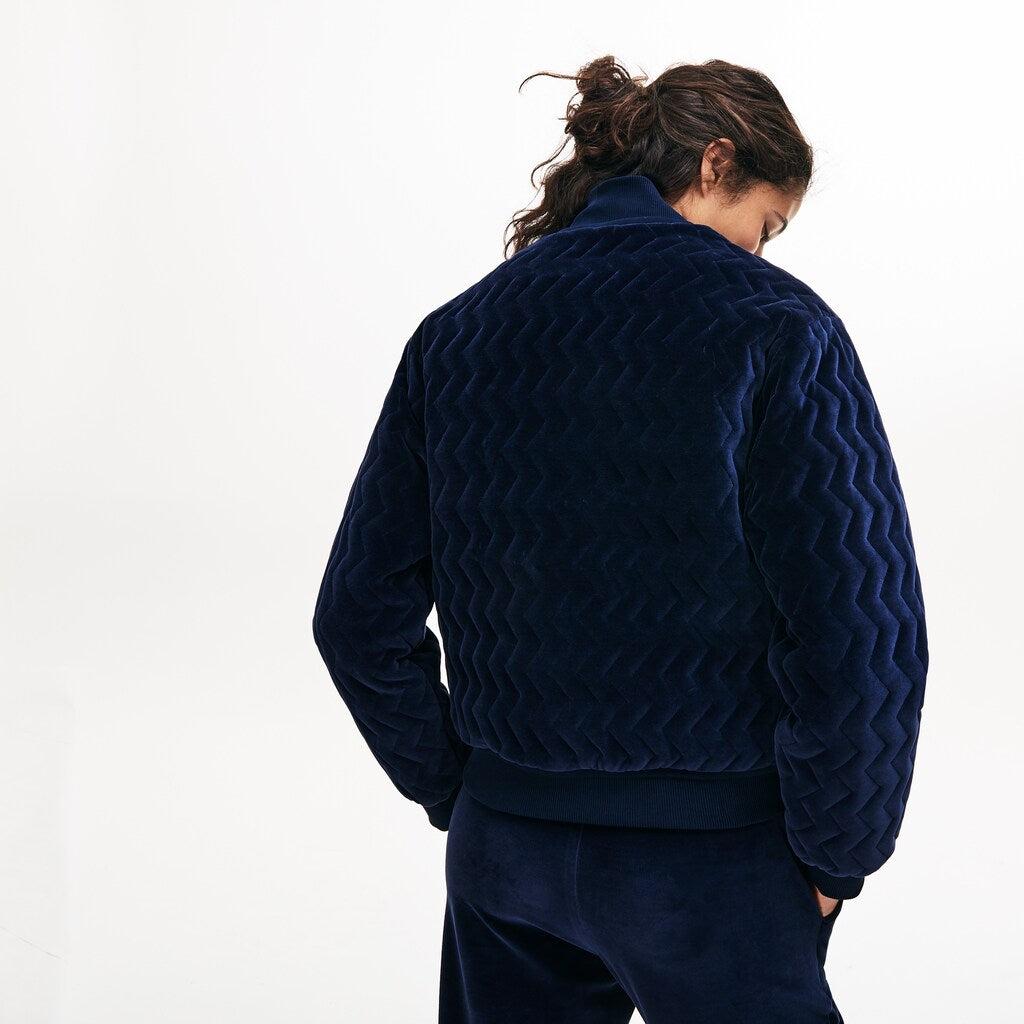 Women's Chevron-Stitch Velour Cropped Varsity Jacket / Lacoste