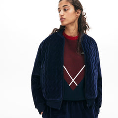 Women's Chevron-Stitch Velour Cropped Varsity Jacket / Lacoste