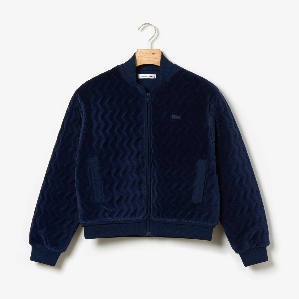 Women's Chevron-Stitch Velour Cropped Varsity Jacket / Lacoste