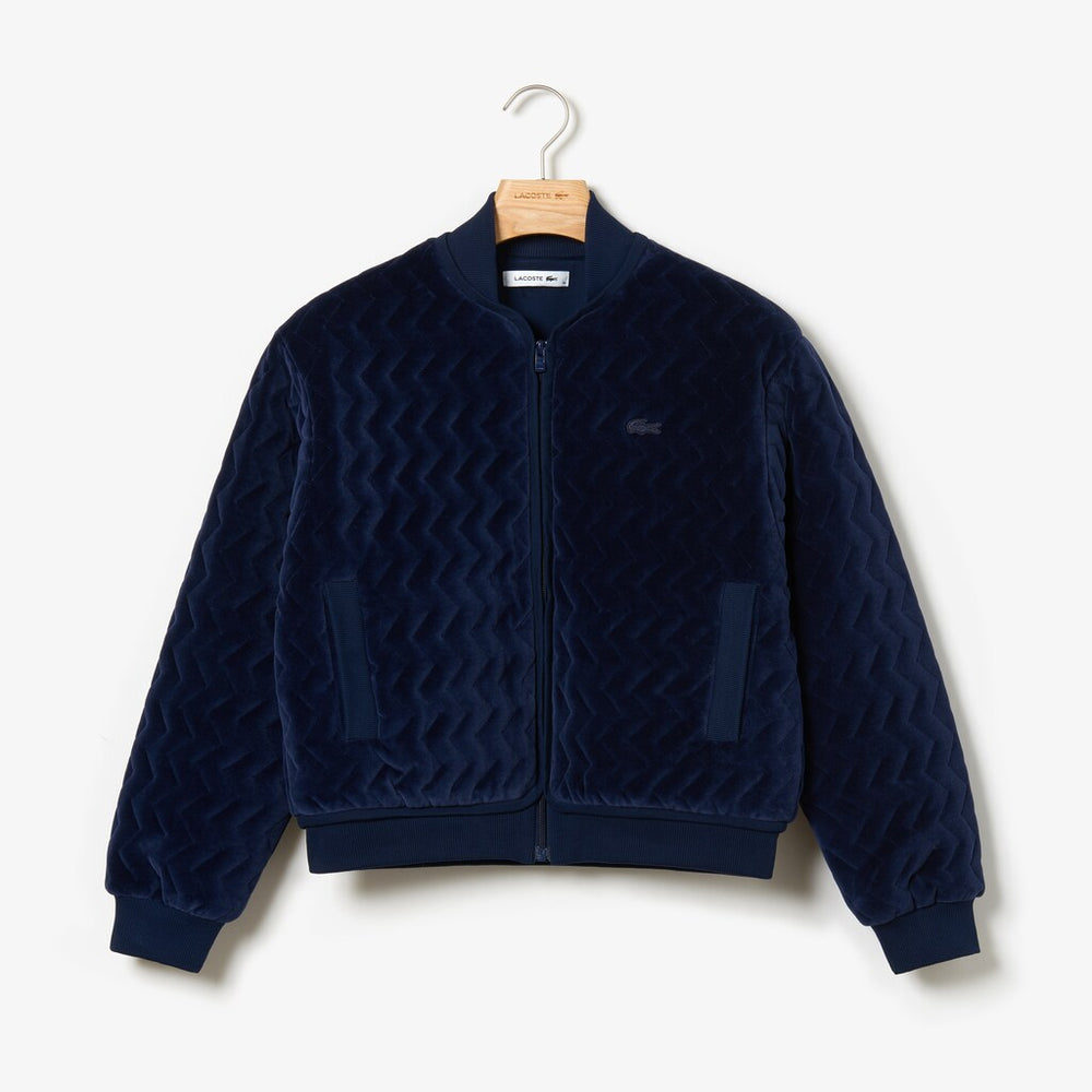 Women's Chevron-Stitch Velour Cropped Varsity Jacket / Lacoste
