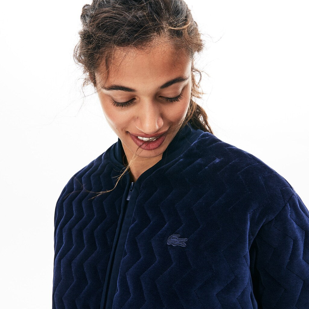 Women's Chevron-Stitch Velour Cropped Varsity Jacket / Lacoste