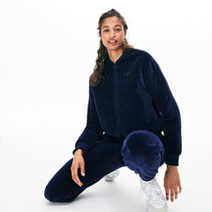 Women's Chevron-Stitch Velour Cropped Varsity Jacket / Lacoste