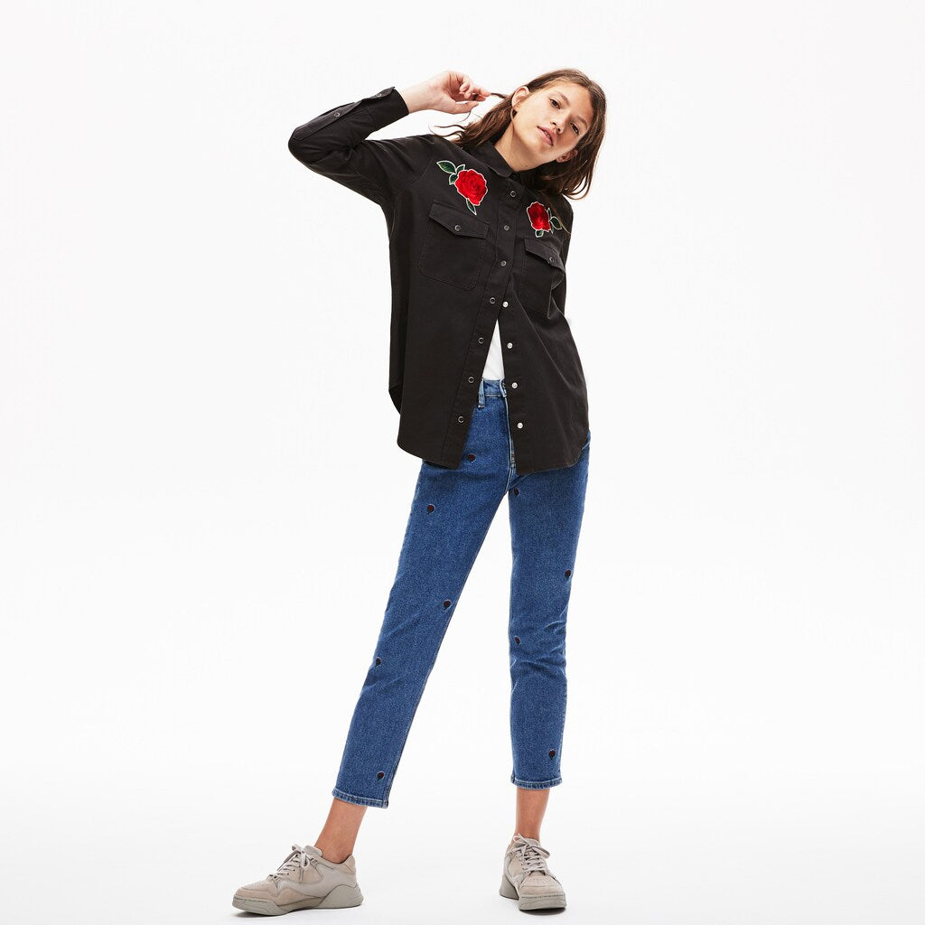 Women's LIVE Rose-Embroidered Cotton Shirt / Lacoste