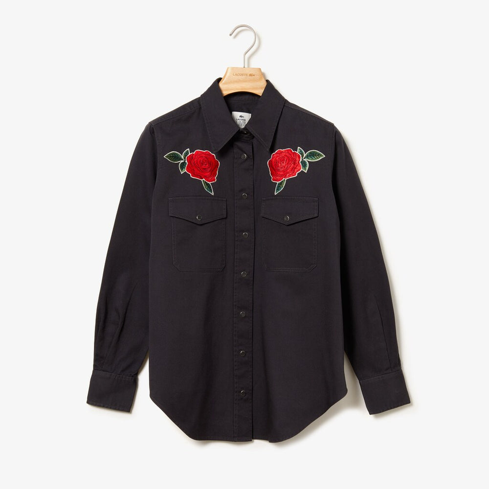 Women's LIVE Rose-Embroidered Cotton Shirt / Lacoste