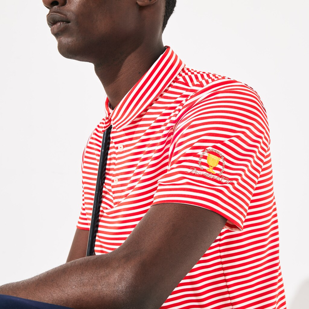 Men's Presidents Cup Pinstriped Breathable Jersey Golf Polo / Lacoste