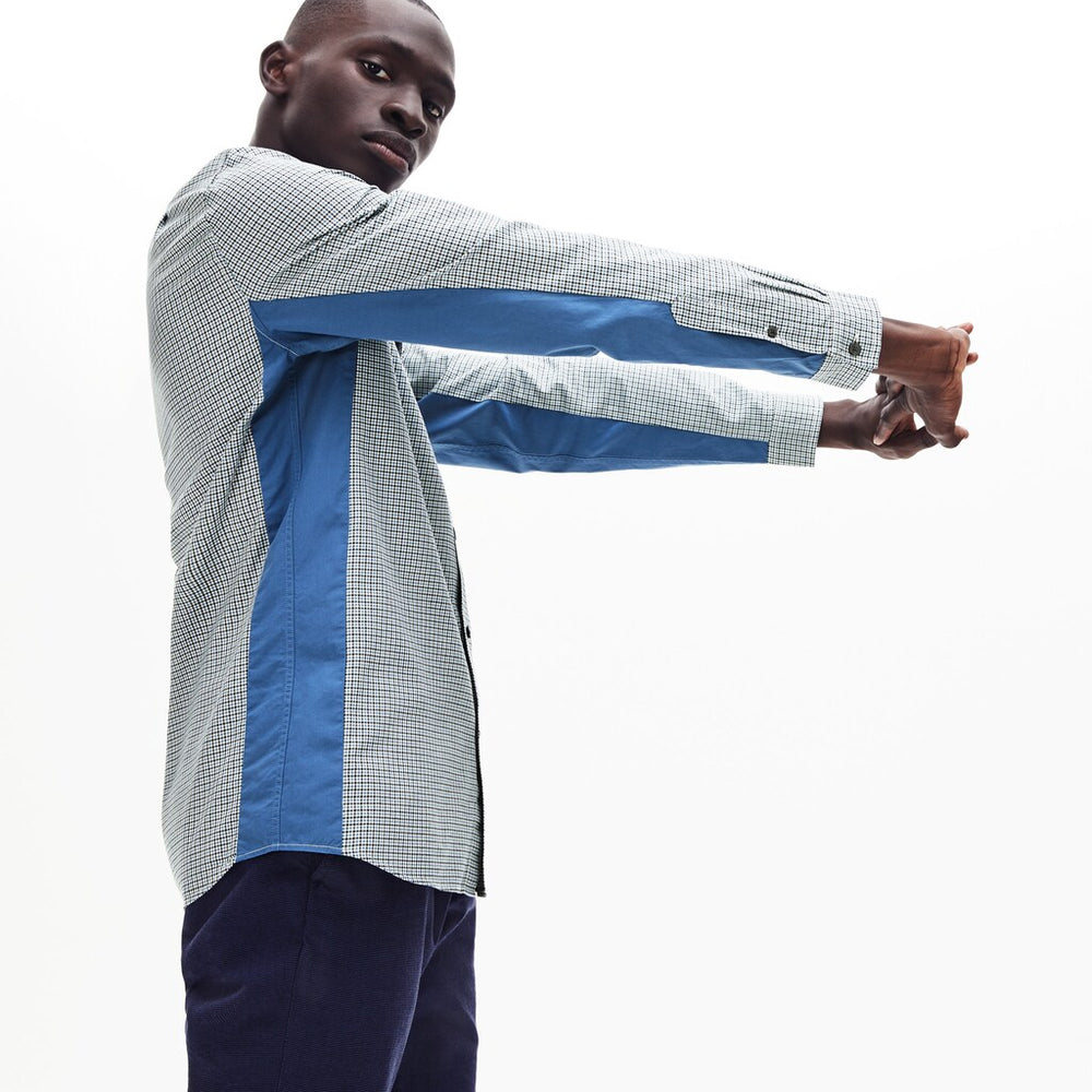 Men's Regular Fit Paneled Print-Blocked Cotton Shirt / Lacoste
