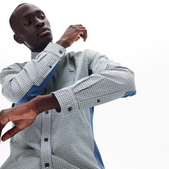Men's Regular Fit Paneled Print-Blocked Cotton Shirt / Lacoste