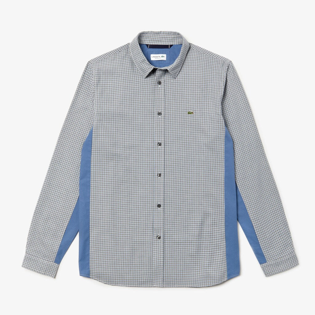Men's Regular Fit Paneled Print-Blocked Cotton Shirt / Lacoste