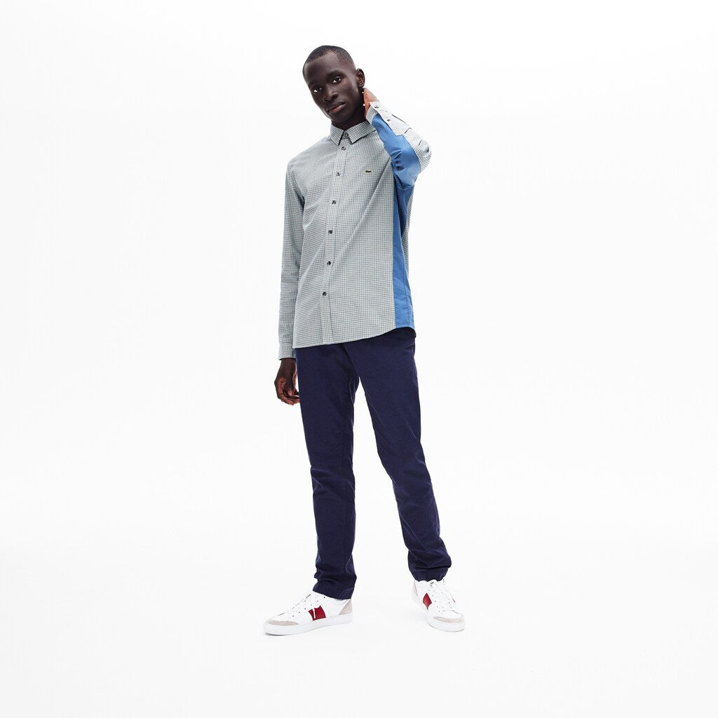 Men's Regular Fit Paneled Print-Blocked Cotton Shirt / Lacoste