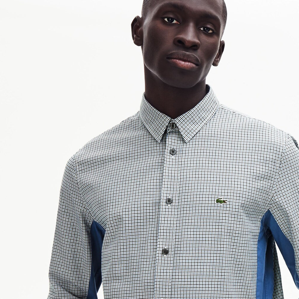 Men's Regular Fit Paneled Print-Blocked Cotton Shirt / Lacoste