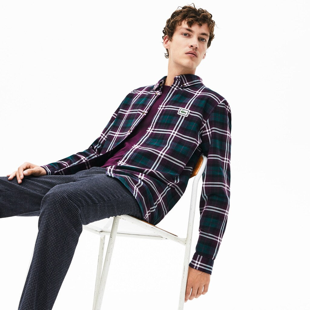 Men's Regular Fit Checkered Flannel Overshirt / Lacoste