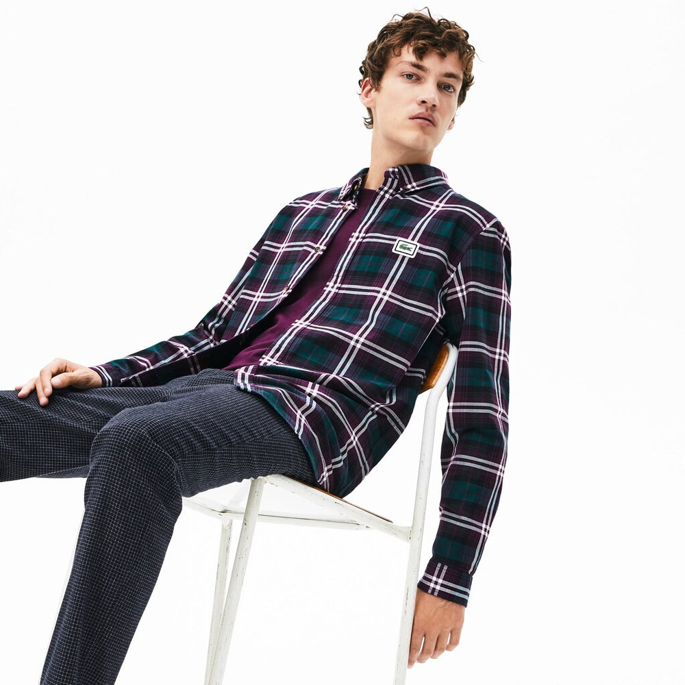 Men's Regular Fit Checkered Flannel Overshirt / Lacoste