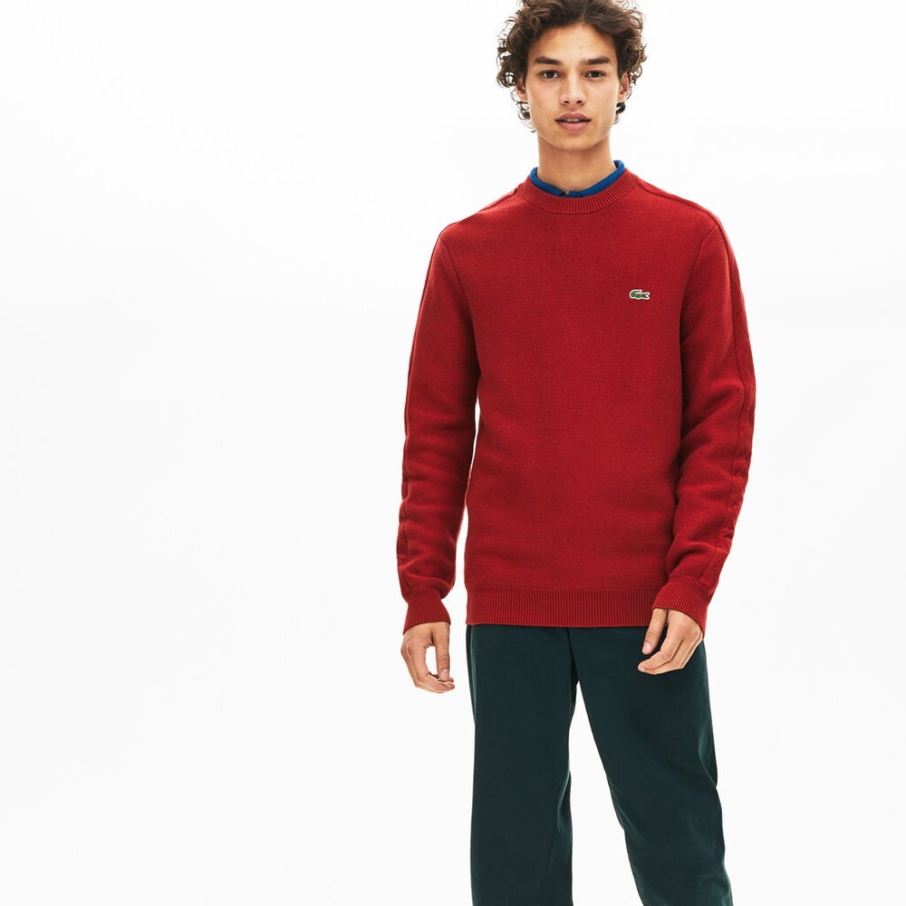 Men's Crewneck Quilted-Sleeve Cotton Piqué Sweater / Lacoste