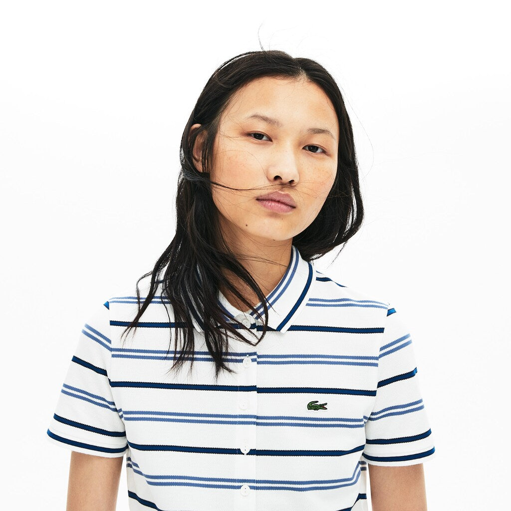 Women's Slim Fit Striped Stretch Piqué Polo Shirt / Lacoste