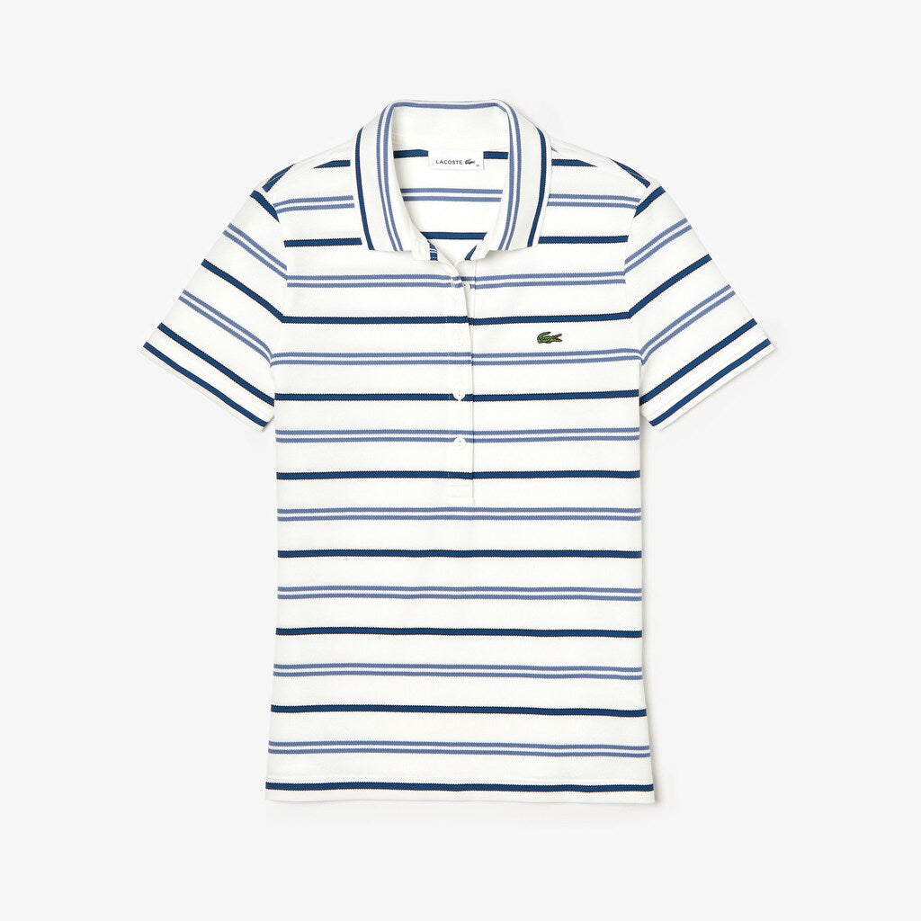 Women's Slim Fit Striped Stretch Piqué Polo Shirt / Lacoste