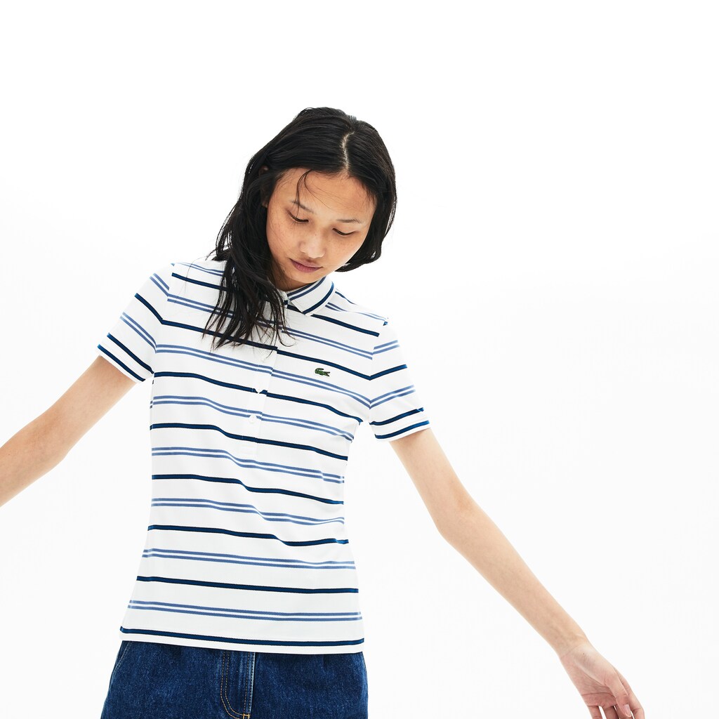 Women's Slim Fit Striped Stretch Piqué Polo Shirt / Lacoste