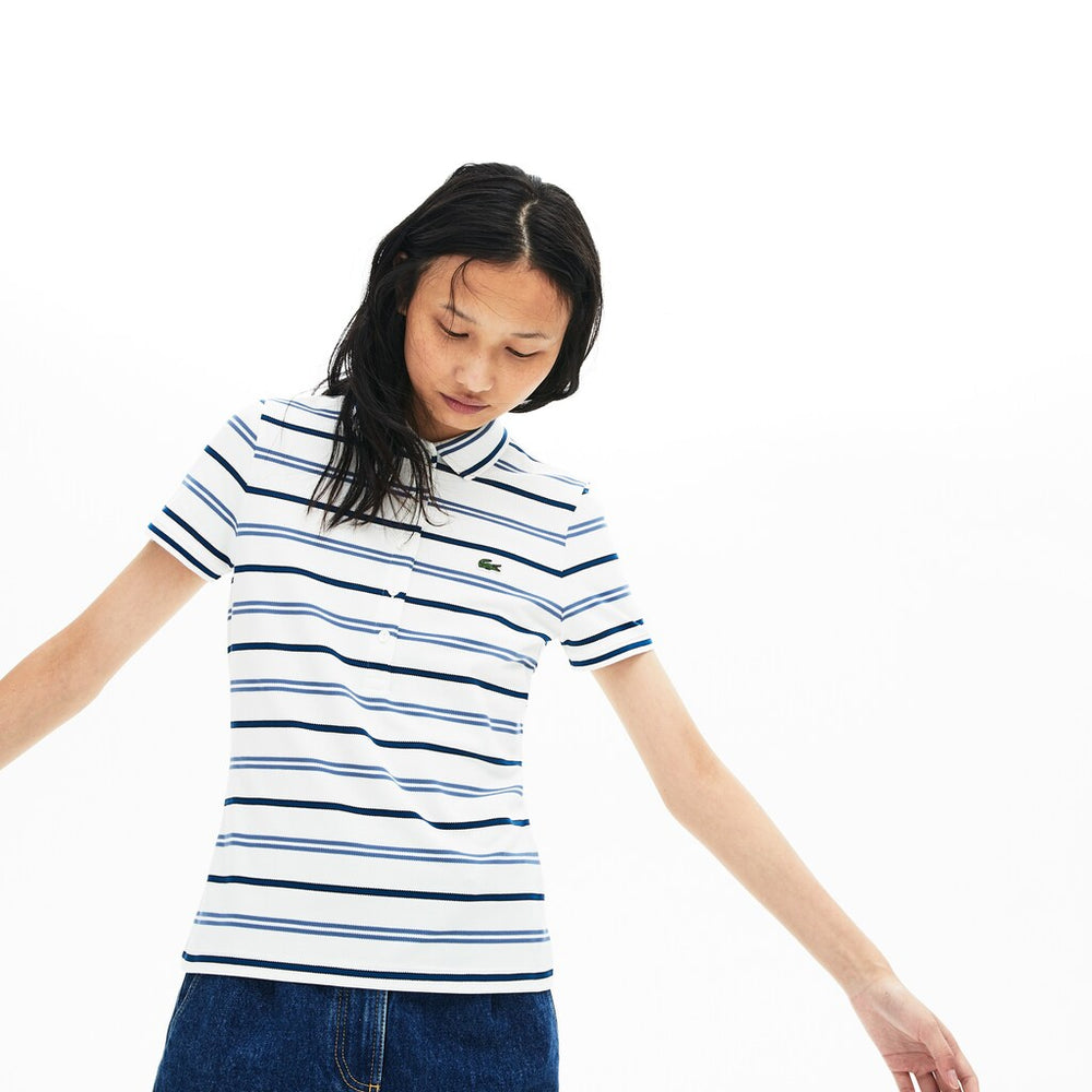 Women's Slim Fit Striped Stretch Piqué Polo Shirt / Lacoste