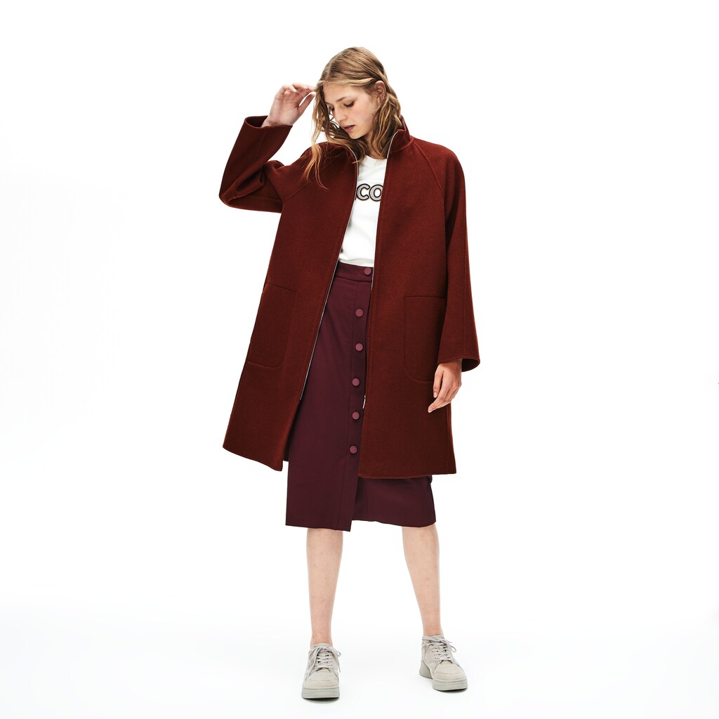 Women's Standup Collar Wool-Blend Zip Coat / Lacoste