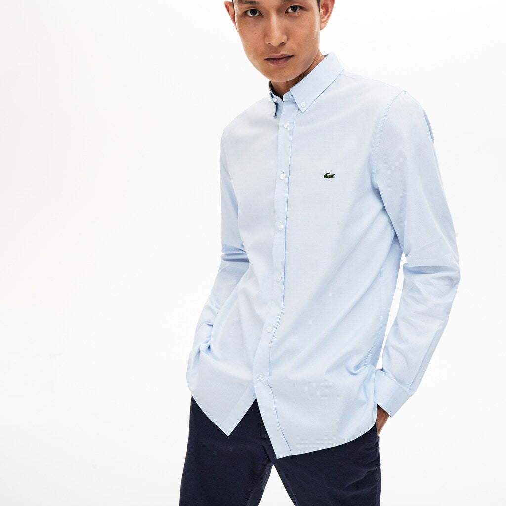 Men's Slim Fit Polka Dot Cotton Poplin Shirt / Lacoste