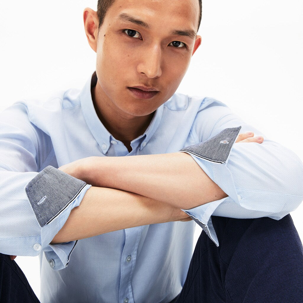 Men's Slim Fit Polka Dot Cotton Poplin Shirt / Lacoste