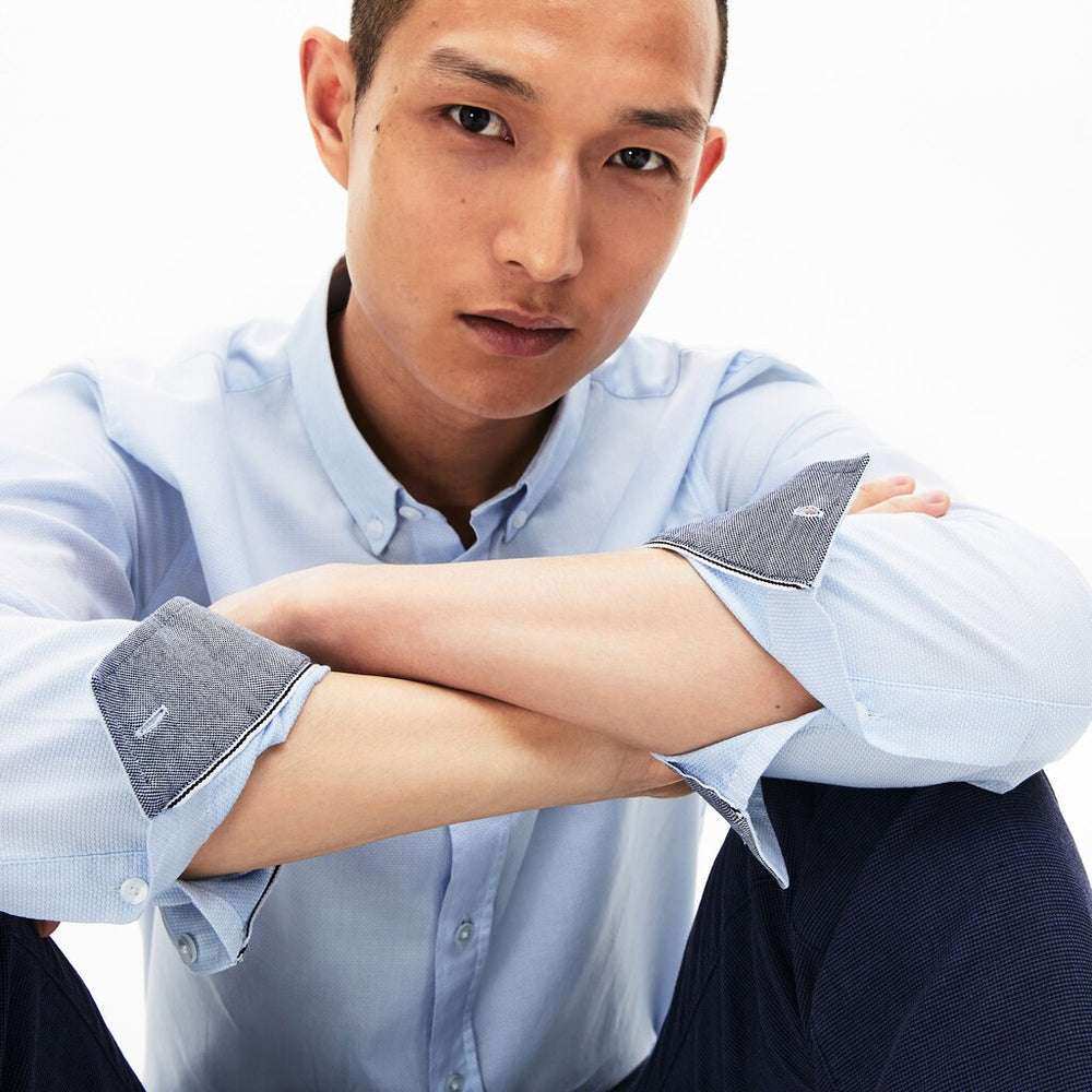 Men's Slim Fit Polka Dot Cotton Poplin Shirt / Lacoste